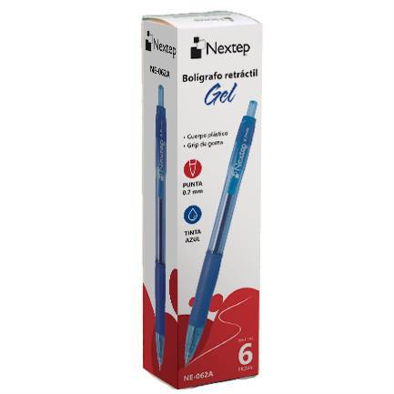 Boligrafo en Gel Marca Nextep NE-062A retractil punto 0.7 mm color  azul  con 6 piezas - Boligrafo en Gel Marca Nextep NE-062A retractil punto 0.7 mm color  azul  con 6 piezas -